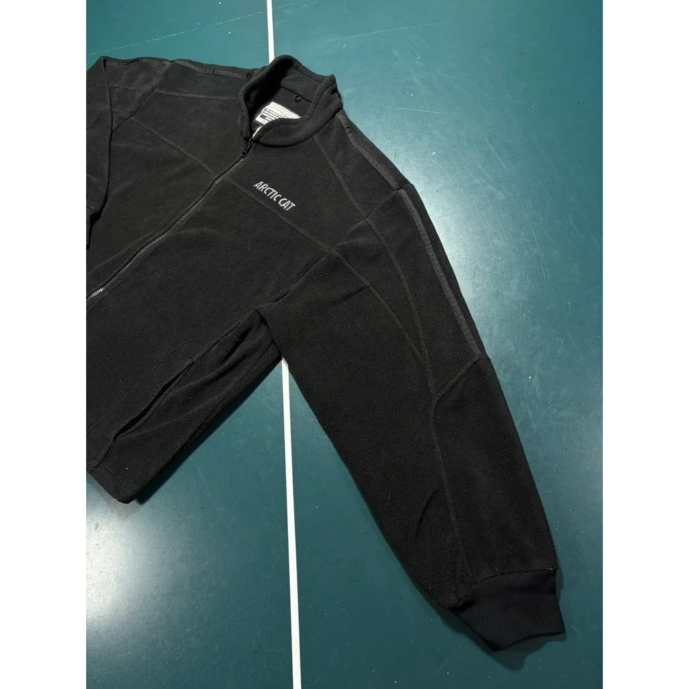 Vintage Artic Cat Fleece Full Zip Jacket Mens Large Black Embroidered Snowmobile